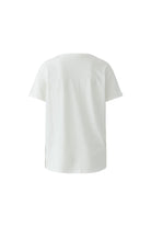 Oui white short sleeve graphic T-shirt with red and black print flat lay