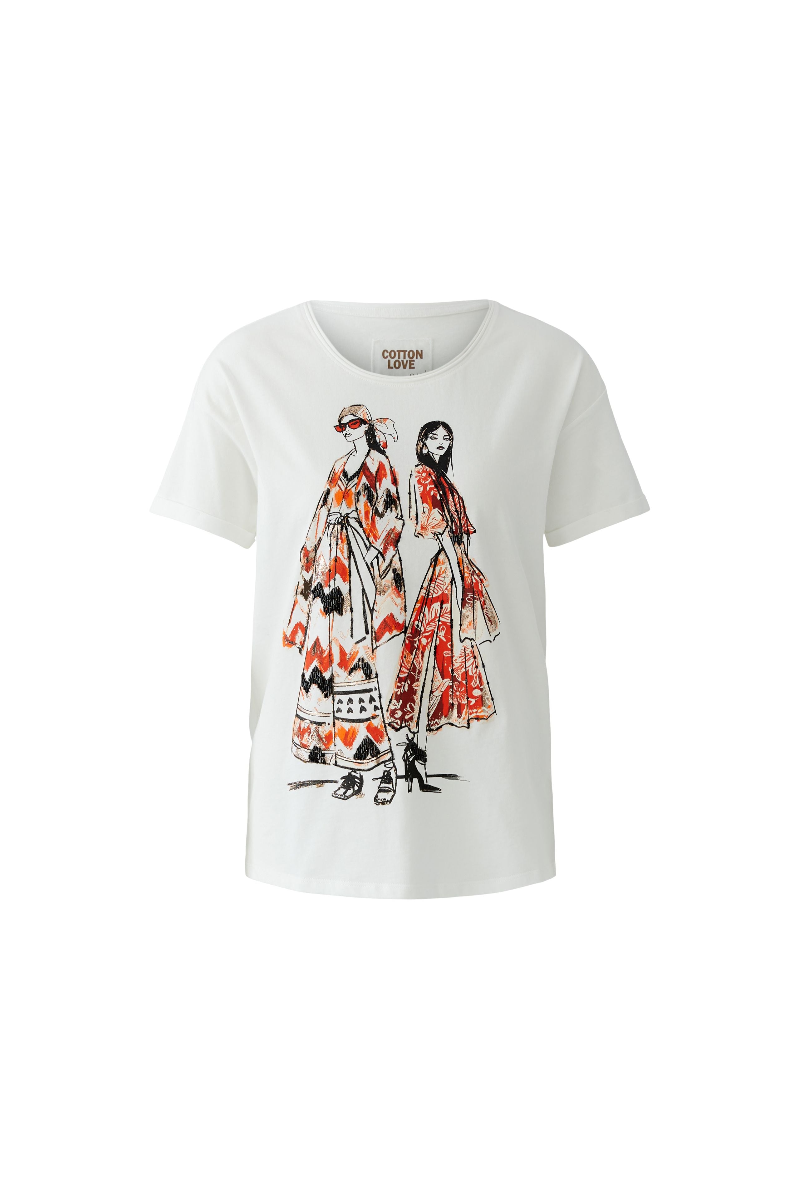 Oui white fashion illustration T-shirt with bead and sequin detail product image