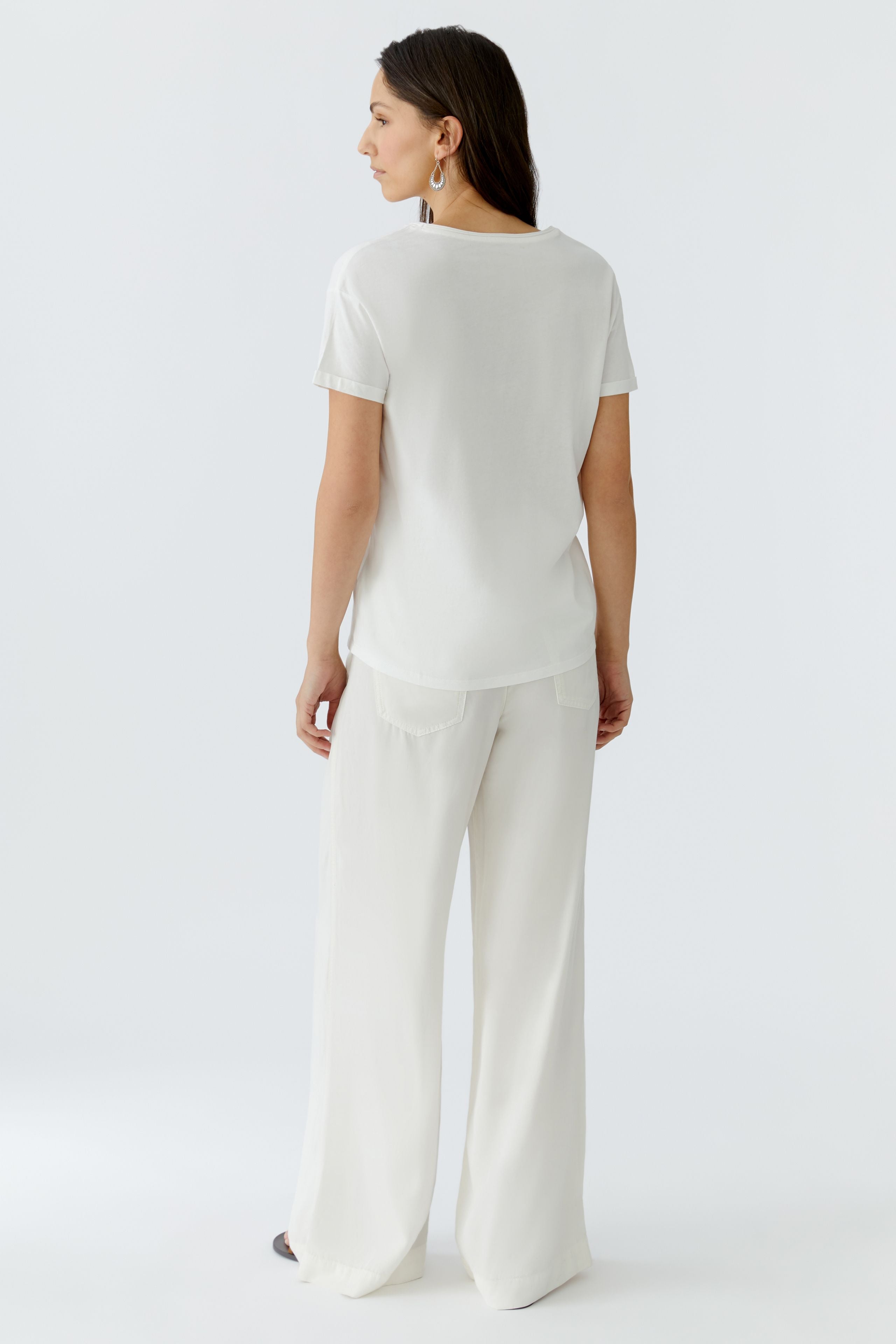 Oui white cotton graphic T-shirt with fashion print back view