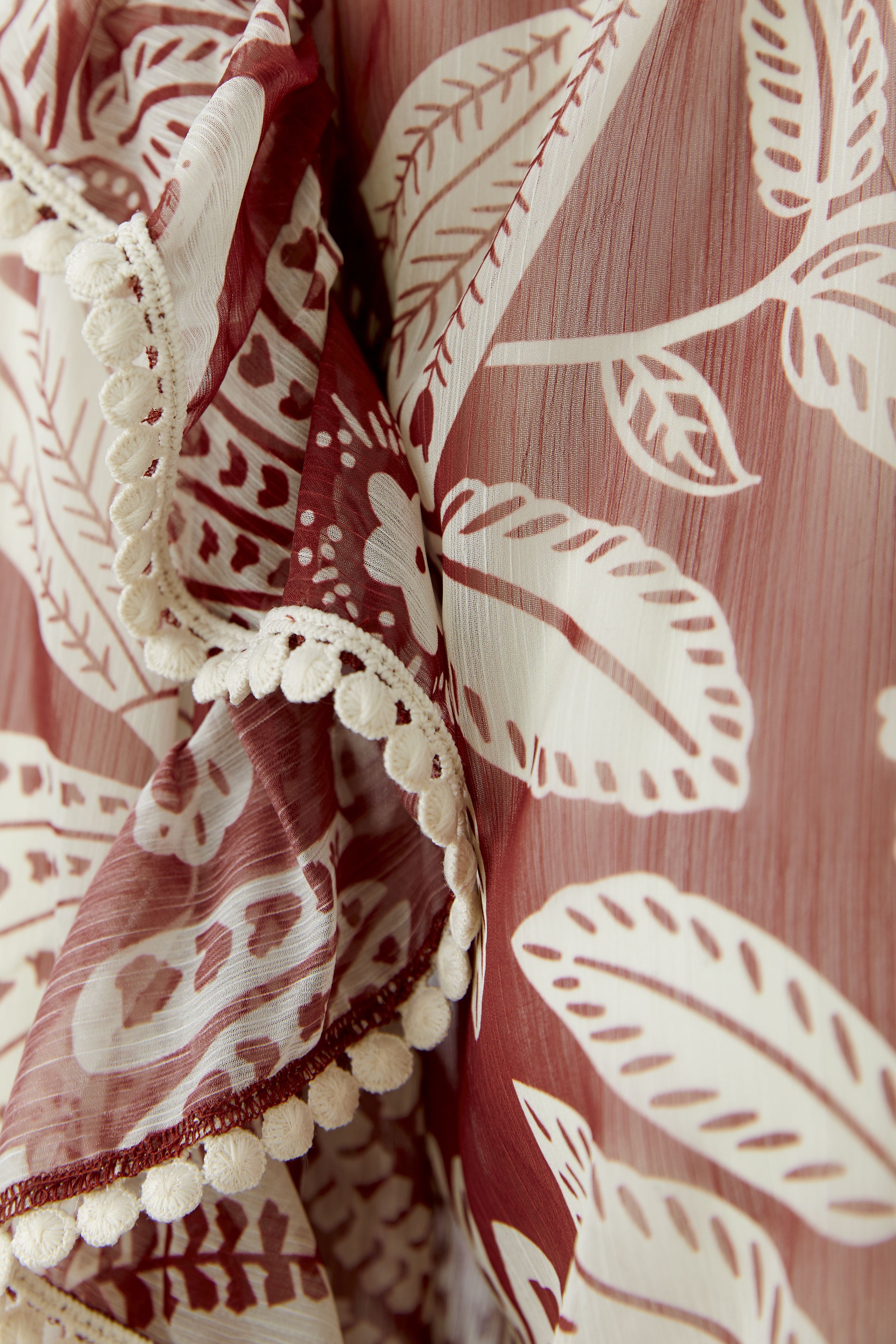 Oui red cream blouse sheer fabric detail