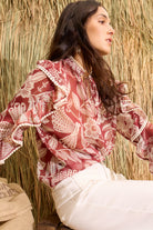 Oui ruffle sleeve floral blouse full outfit styling