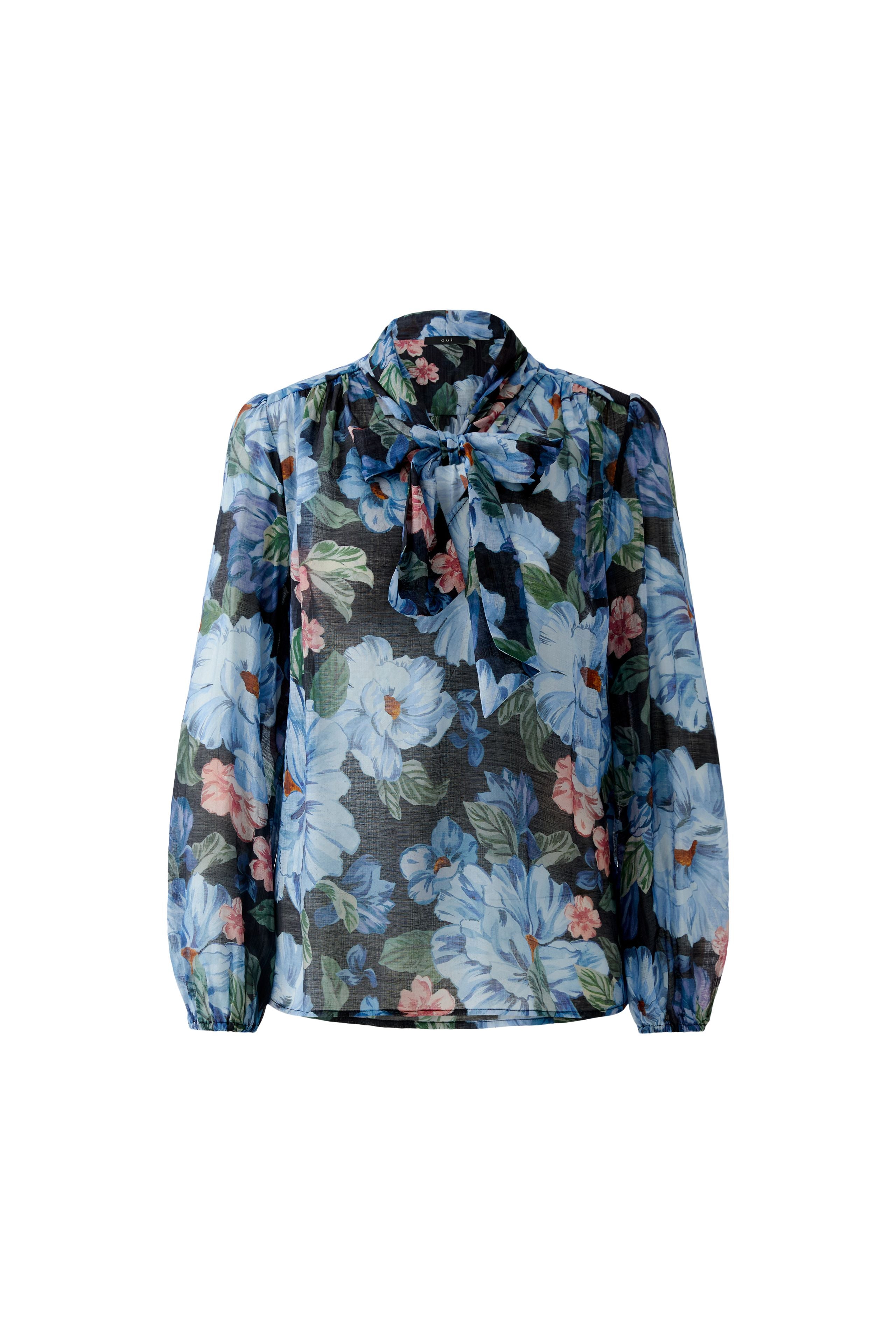 Oui floral bow front top lightweight sheer fabric
