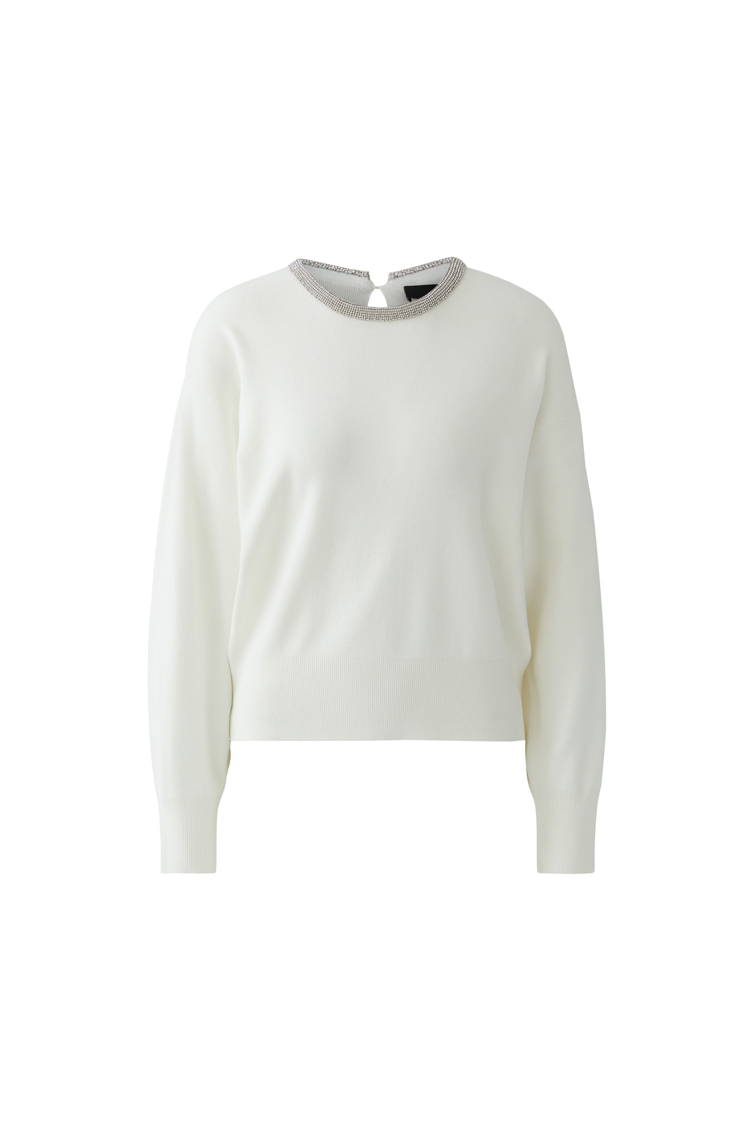 Oui off white knitted jumper with embellished neckline front view