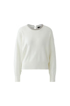 Oui off white knitted jumper with embellished neckline front view