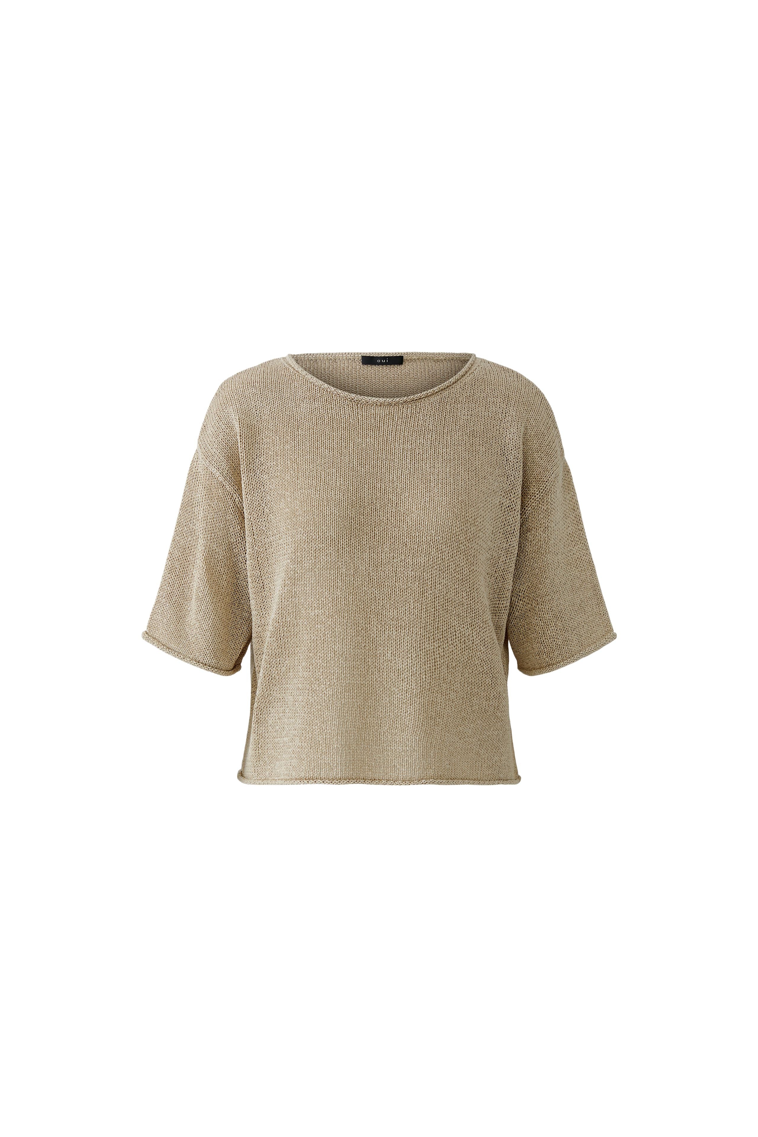 Oui beige short sleeve knitted jumper front view