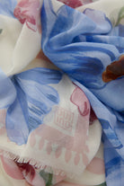Oui blue cream floral scarf fabric detail soft lightweight