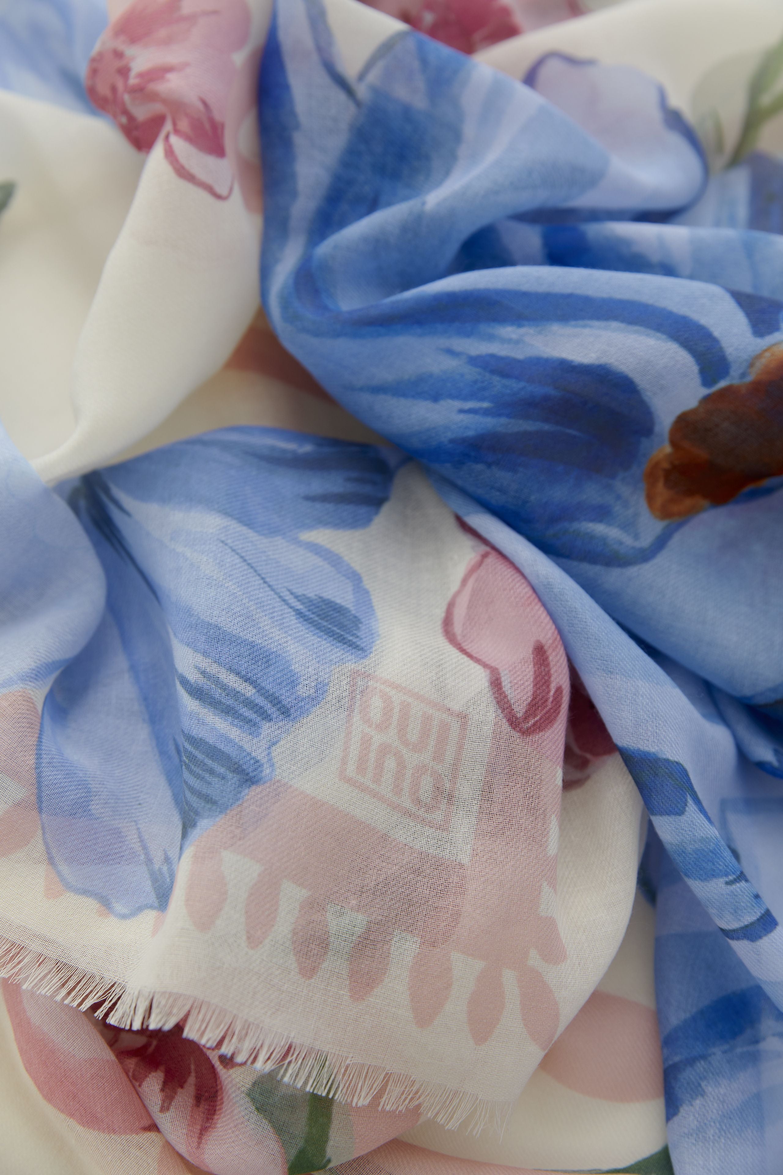Oui blue cream floral scarf fabric detail soft lightweight