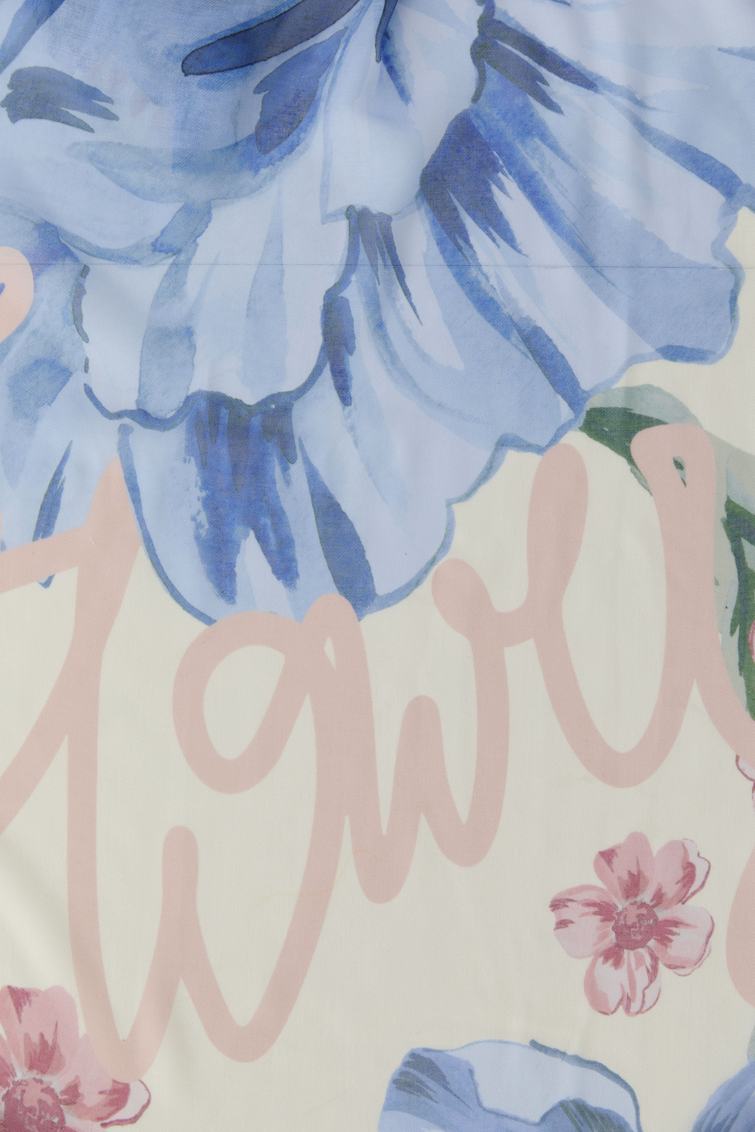 Oui cream scarf blue floral pattern close up detail