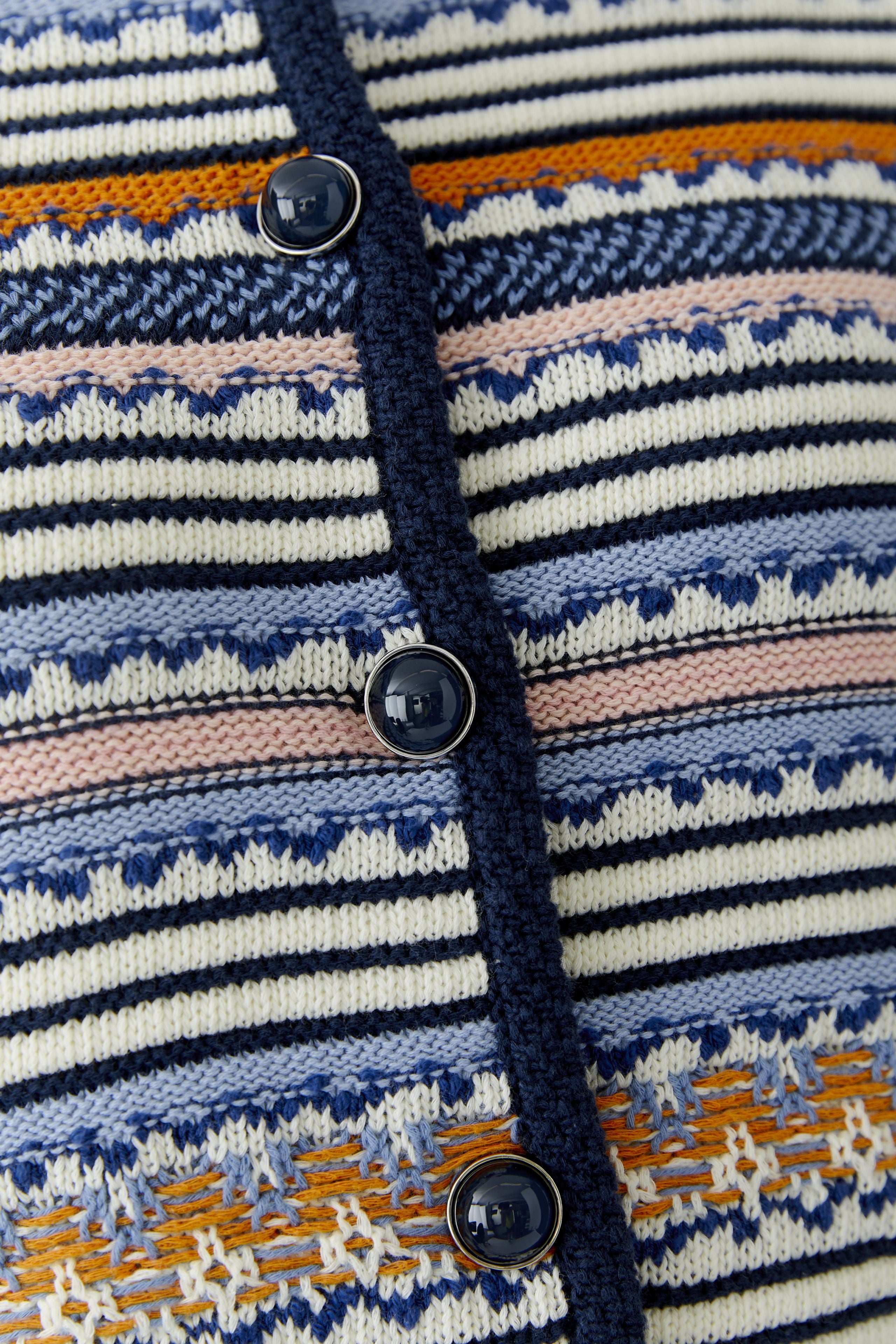 Oui striped knit cardigan detail navy cream pattern