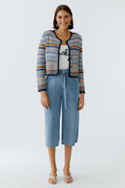 Oui cropped striped knit jacket full outfit look