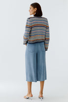 Oui navy cream knit jacket back view cropped