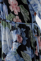 Oui blue floral dress tie waist detail