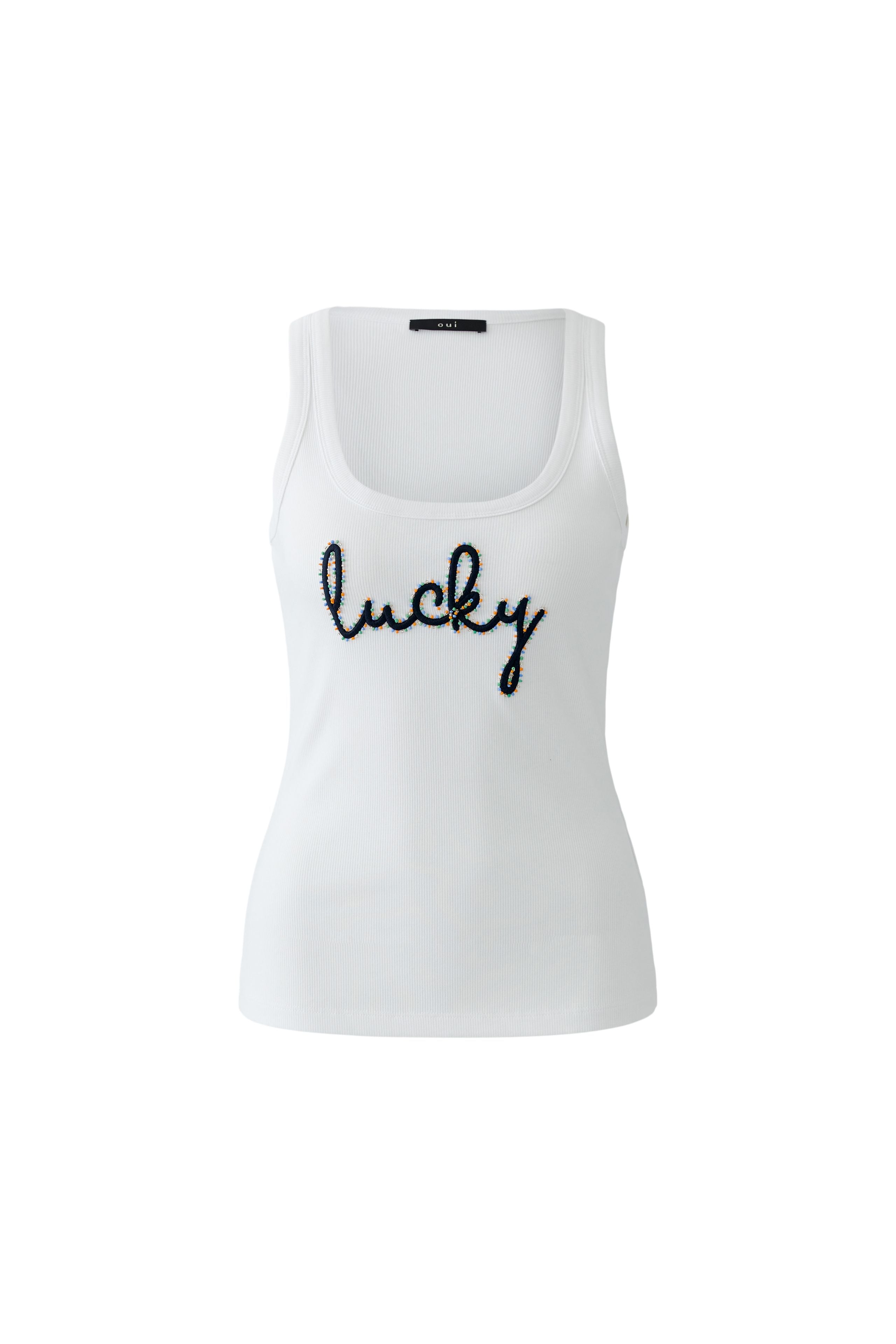 Oui fitted white ribbed vest top sleeveless