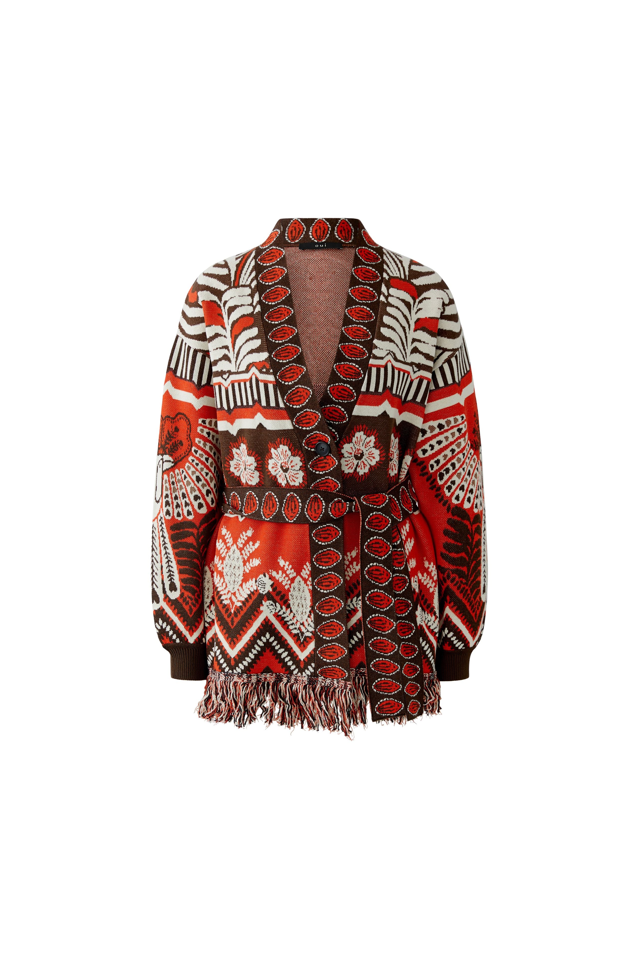 Oui kimono knit cardigan red brown front flat lay view