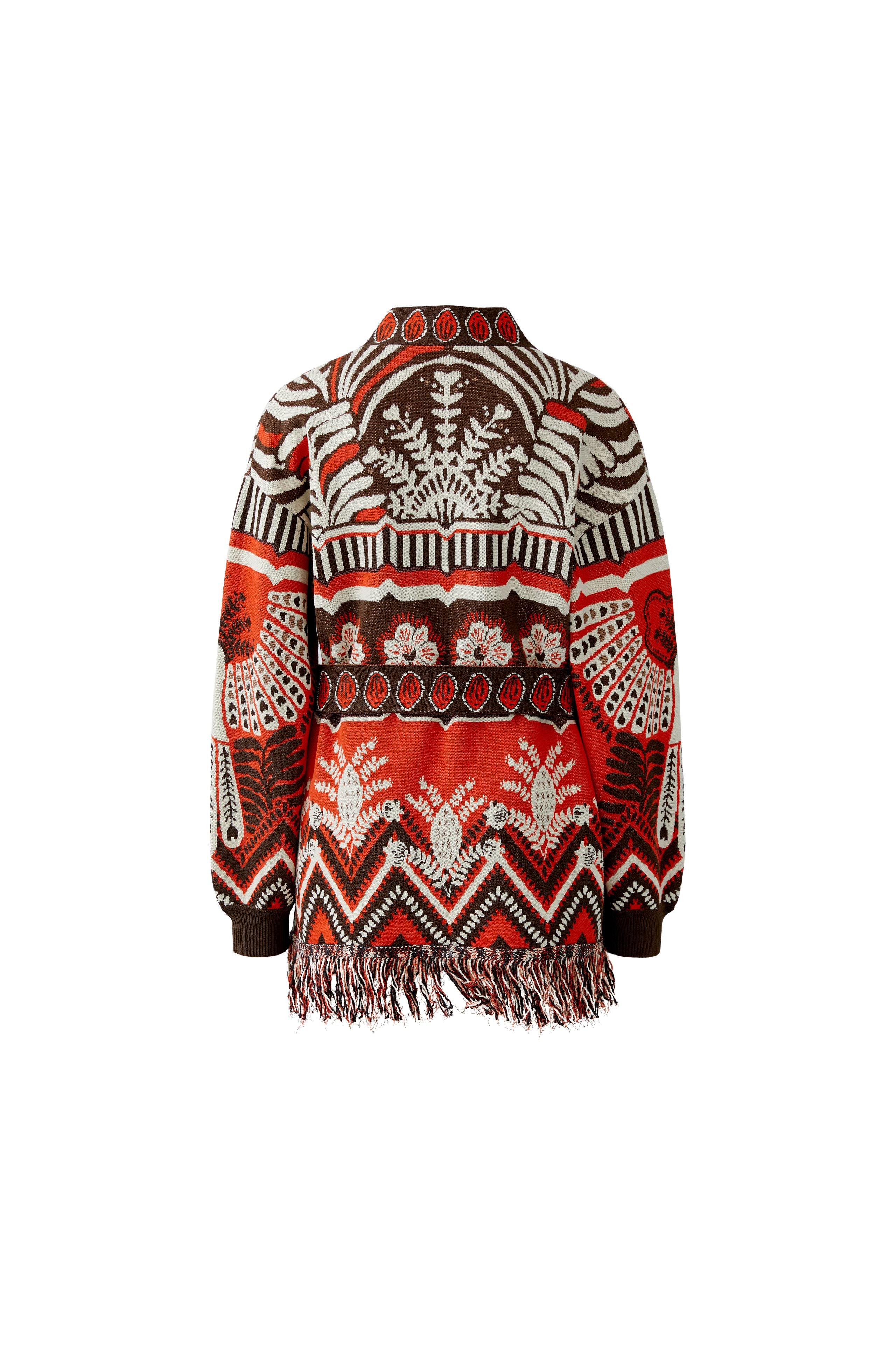 Oui patterned knit cardigan red brown back flat lay