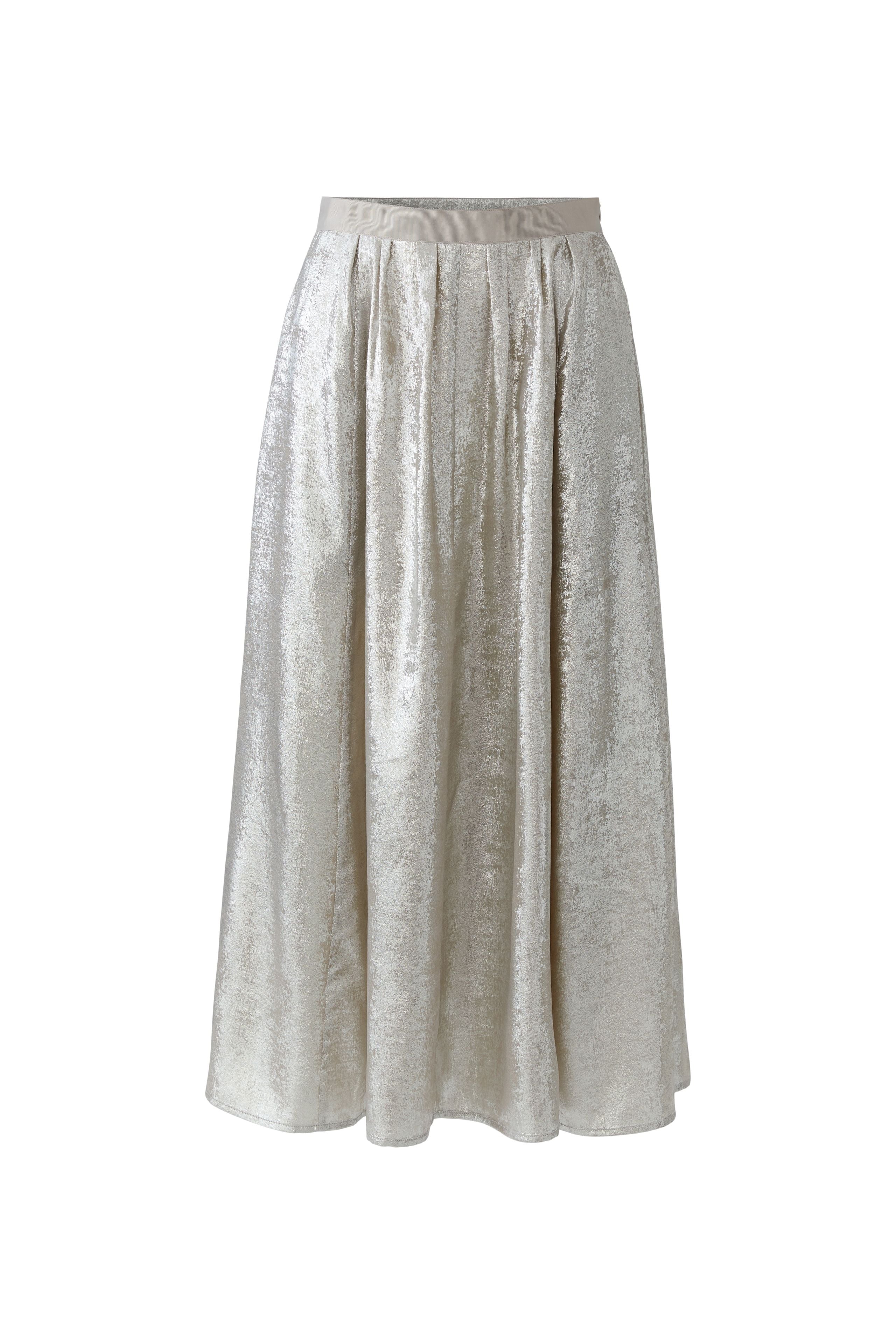 Oui silver metallic midi skirt A-line front view