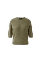 Oui women’s round neck knit jumper olive – studio image