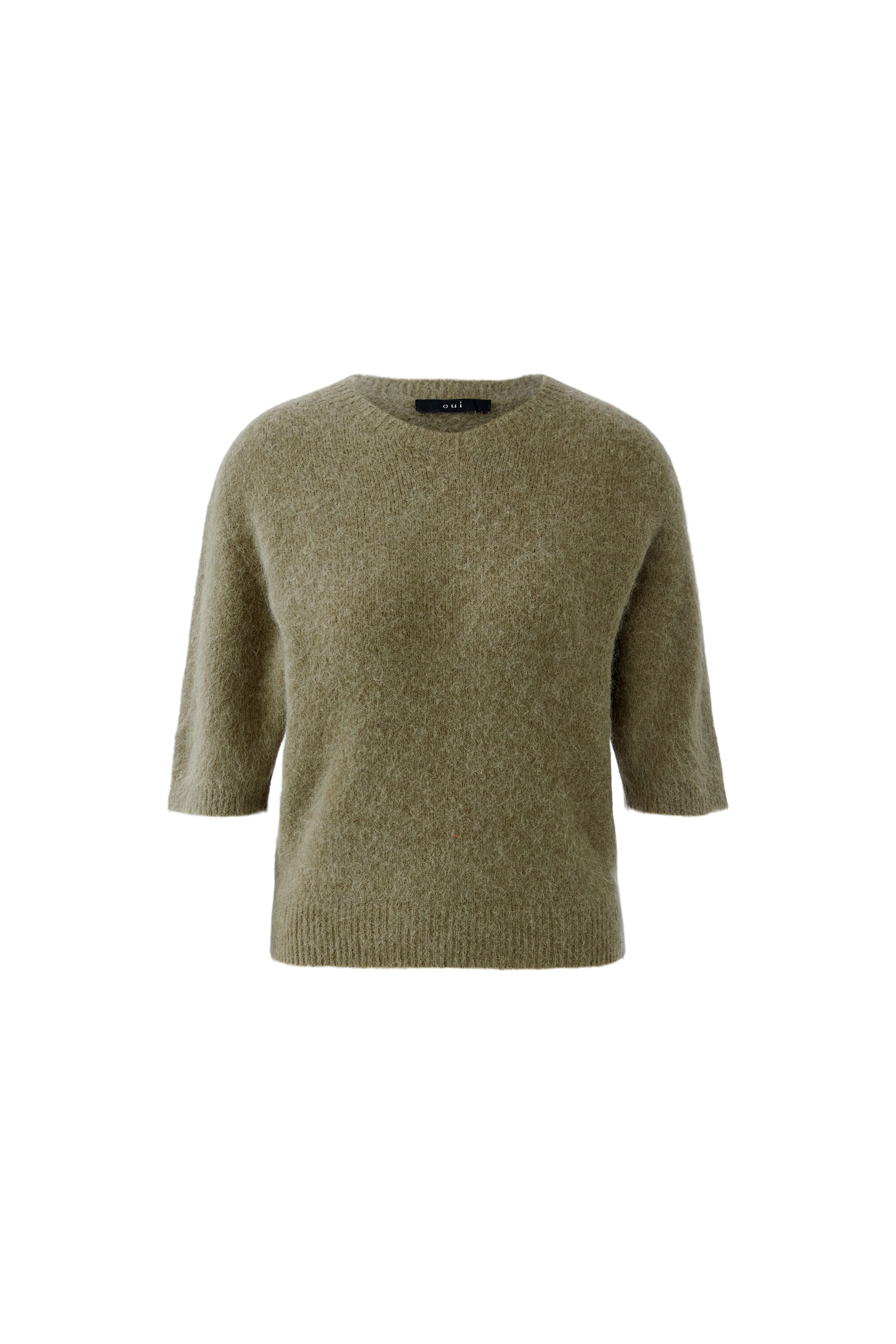 Oui women’s round neck knit jumper olive – studio image