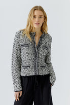 Oui black and off-white bouclé knit jacket cardigan front view