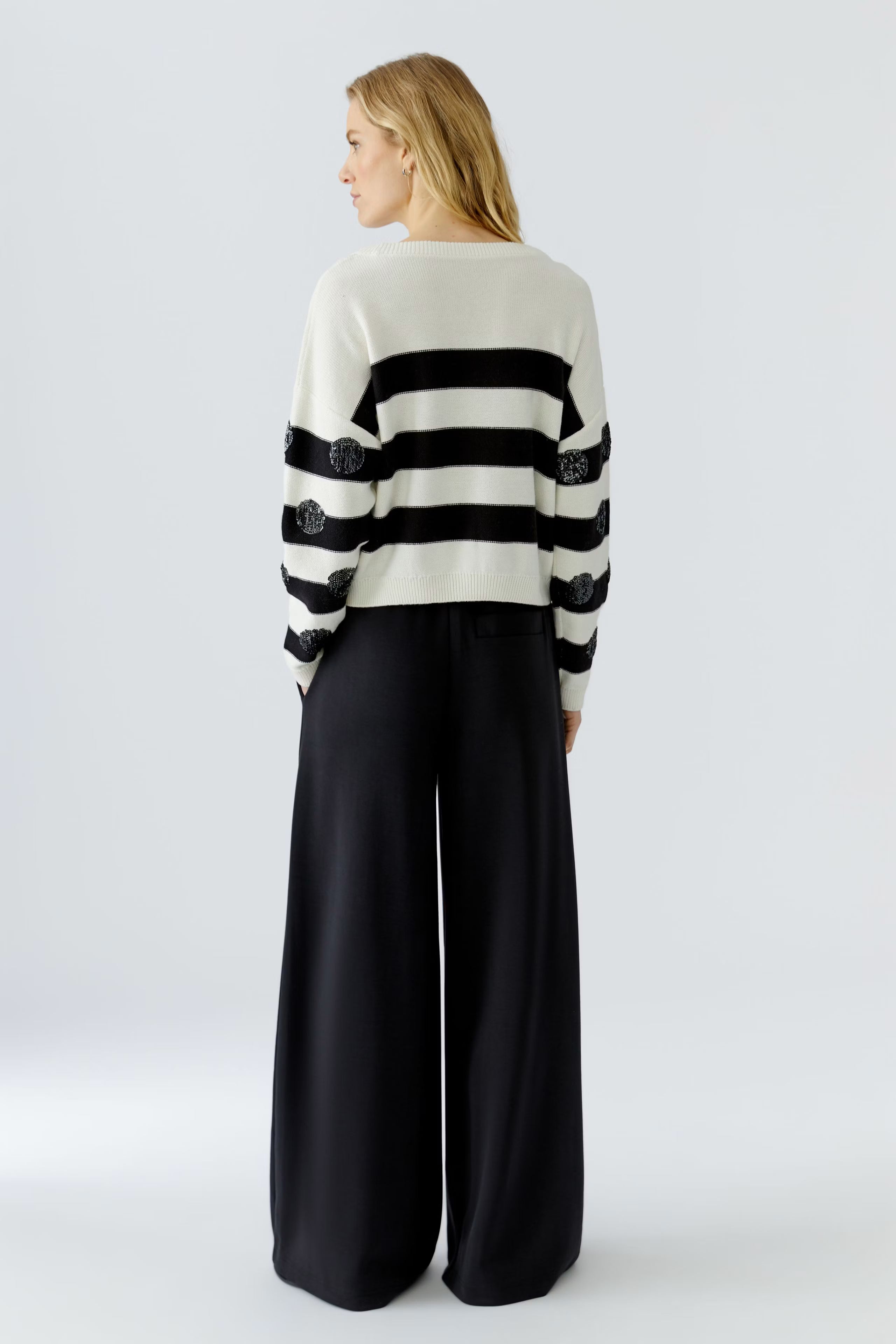 Oui striped sequin dot jumper with relaxed cropped shape – back model view