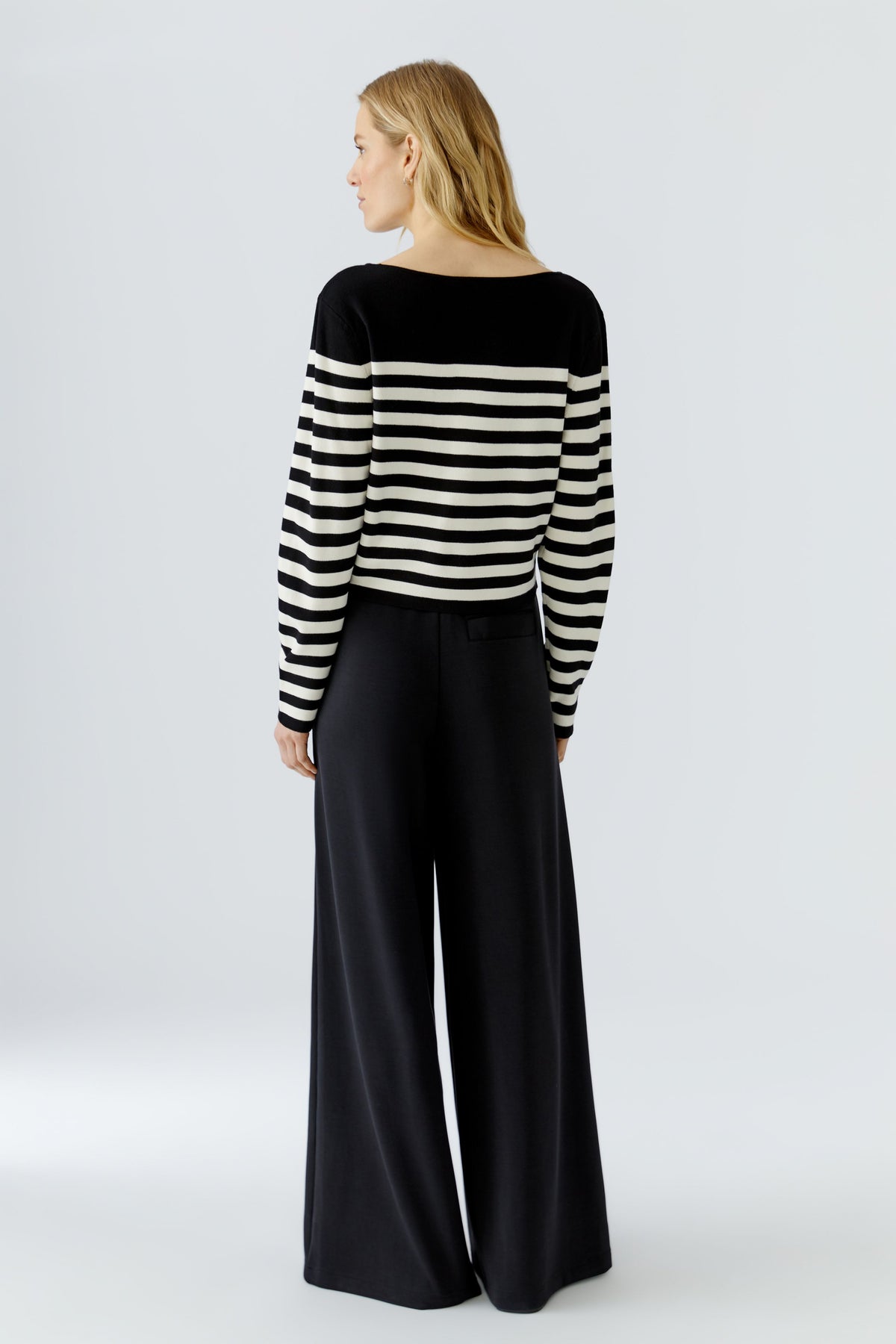 Oui black and white striped long sleeve jumper back view