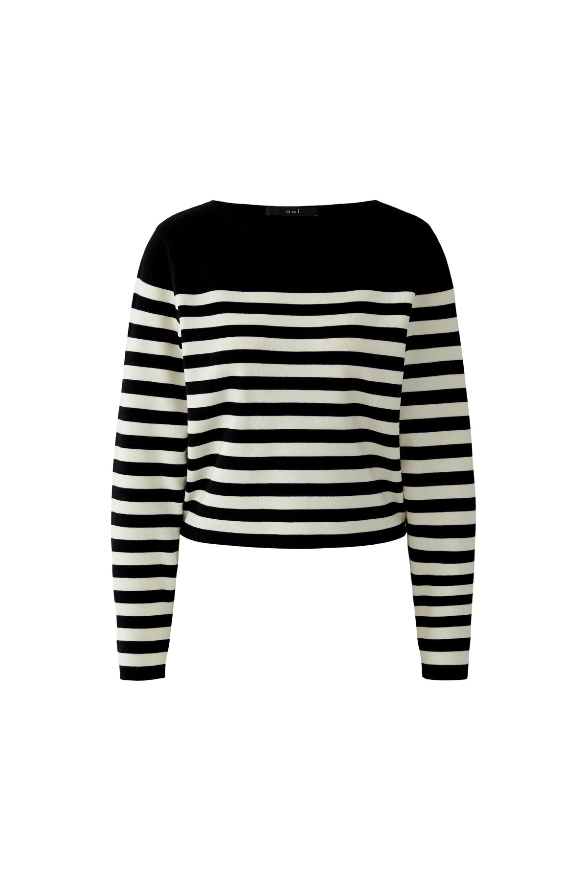 Oui cropped Breton stripe fine knit jumper product front view