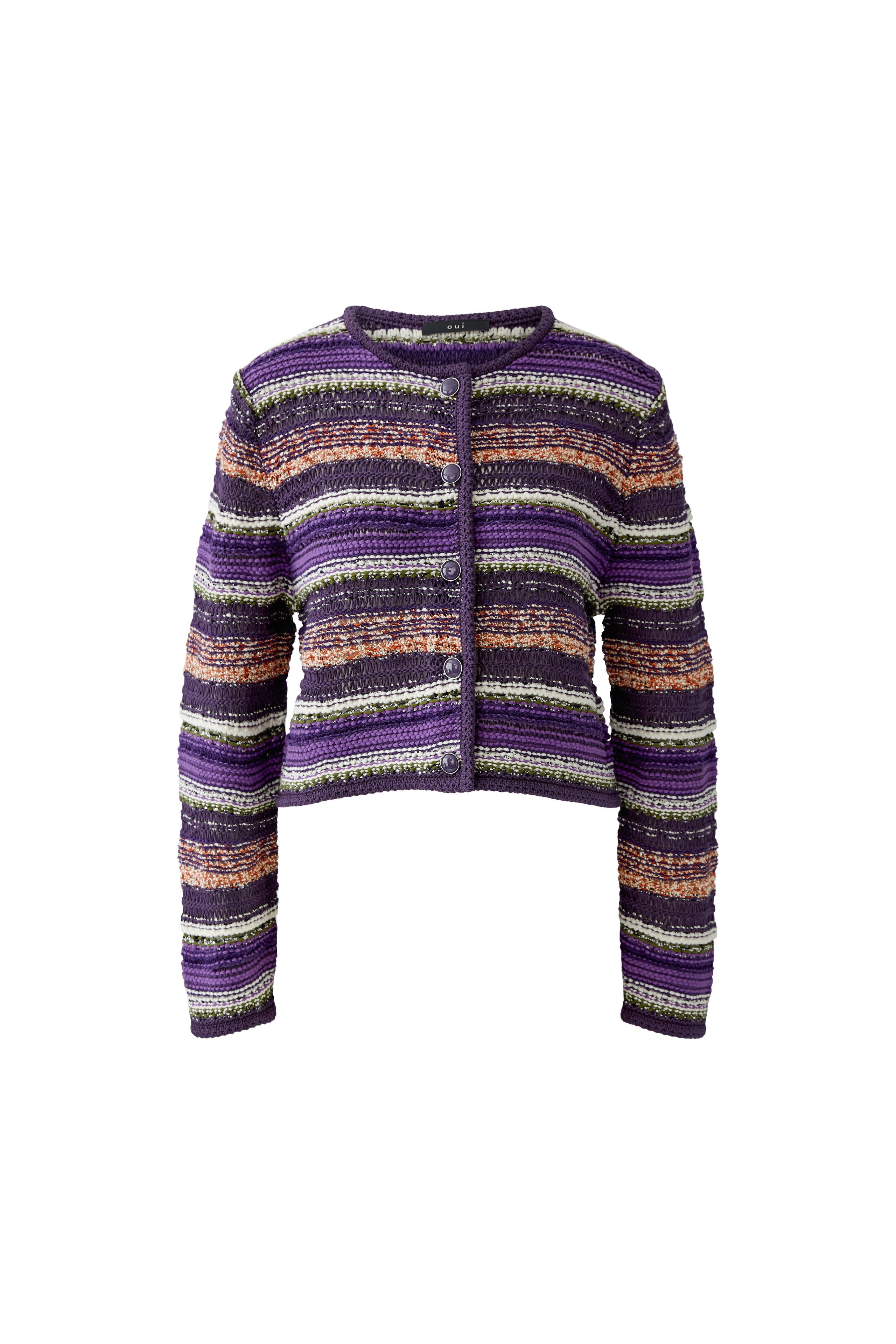     Oui purple multicolour striped button cardigan – product front view