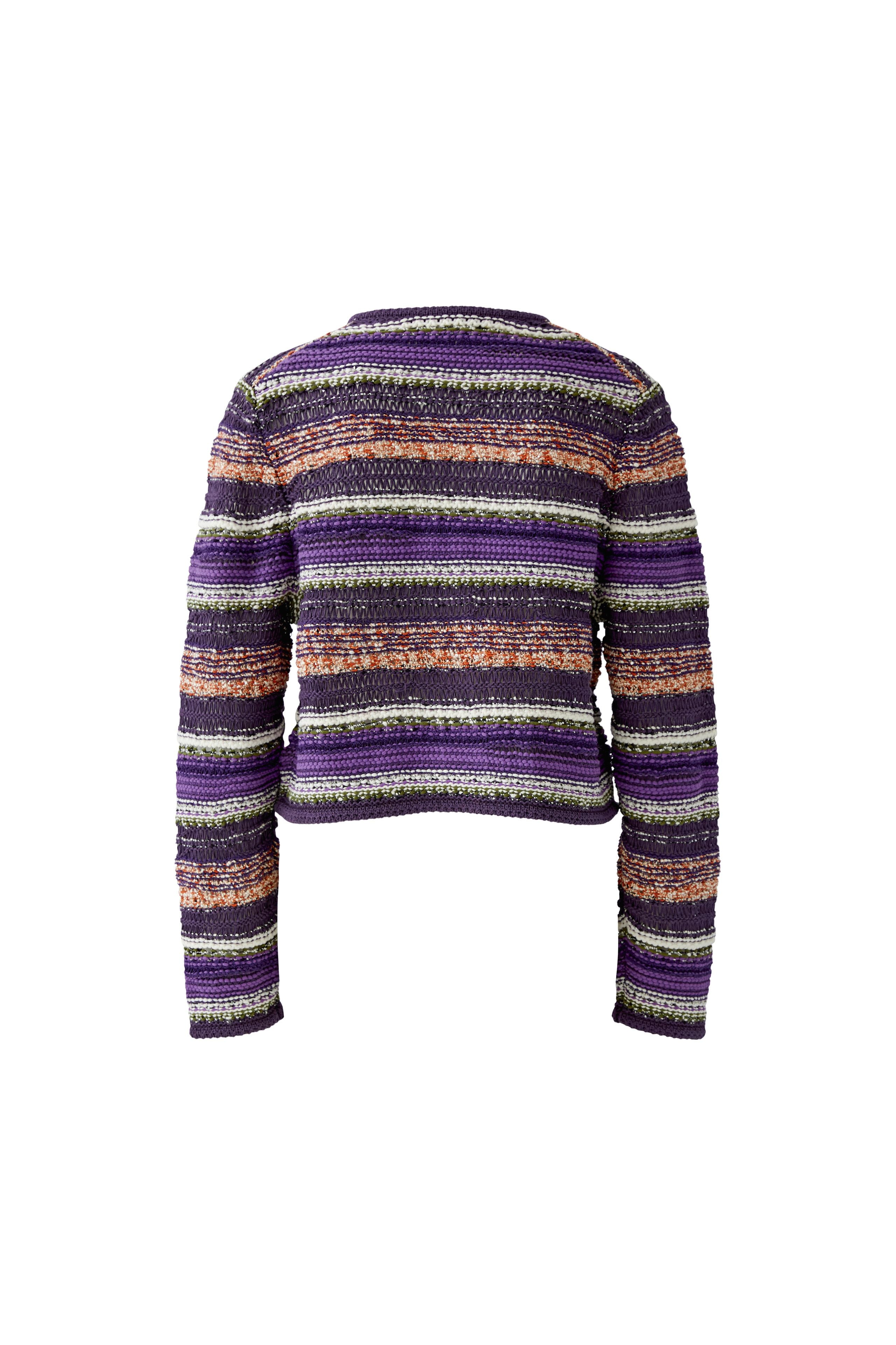 Oui purple striped cropped cardigan with textured knit – product back view