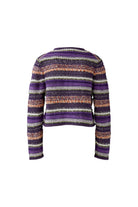 Oui purple striped cropped cardigan with textured knit – product back view