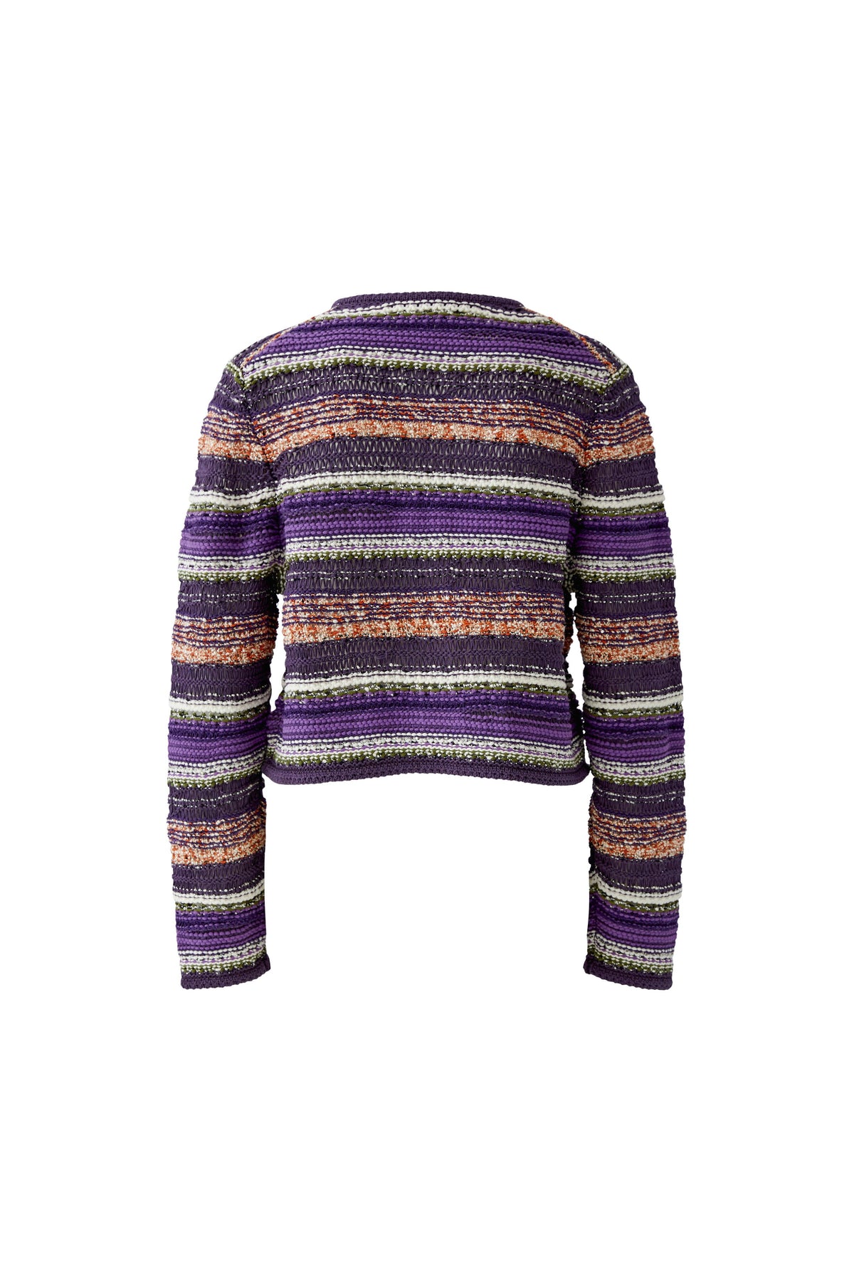 Oui purple striped cropped cardigan with textured knit – product back view