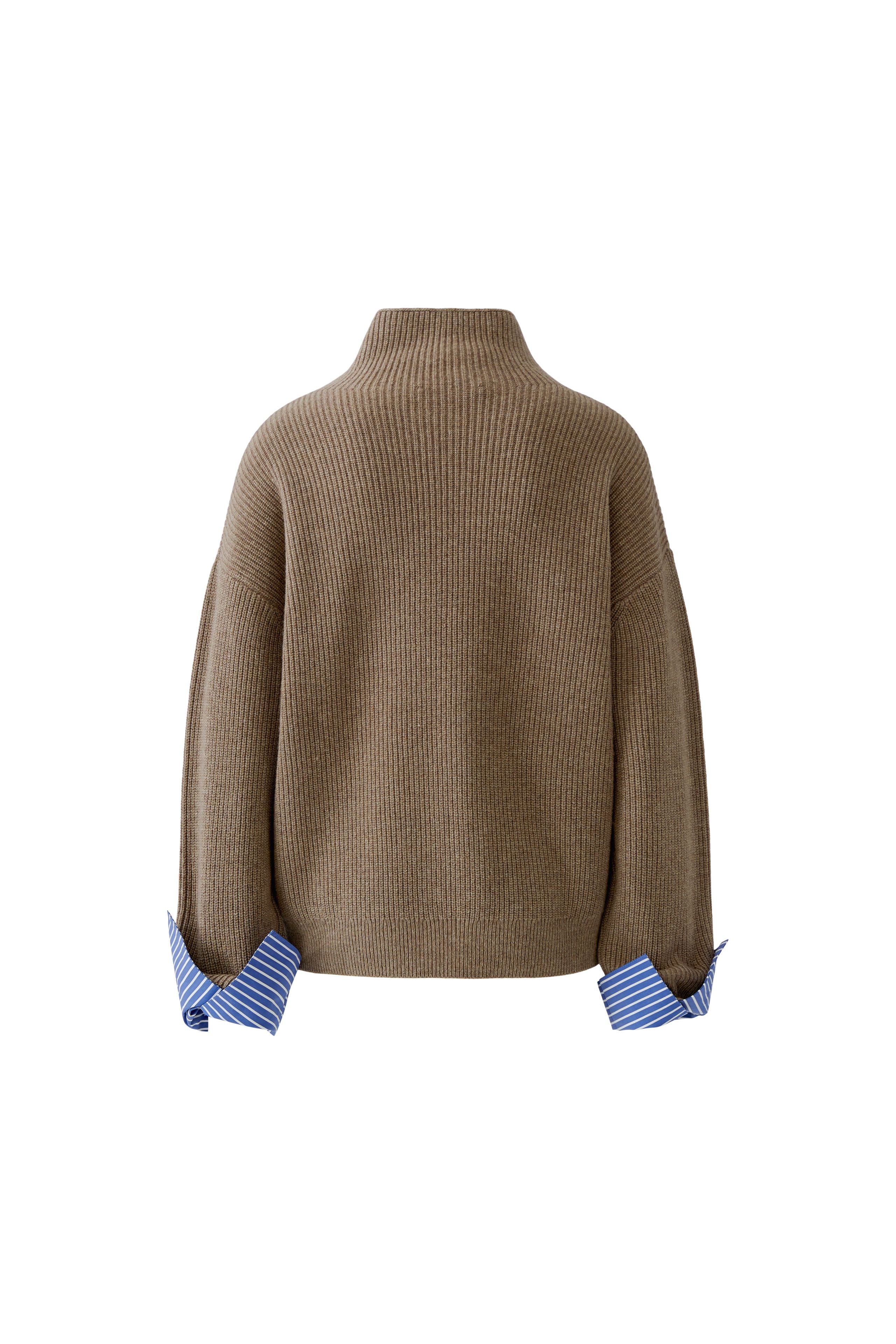 Oui taupe oversized ribbed jumper with detachable cuffs – back product view