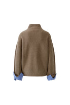 Oui taupe oversized ribbed jumper with detachable cuffs – back product view