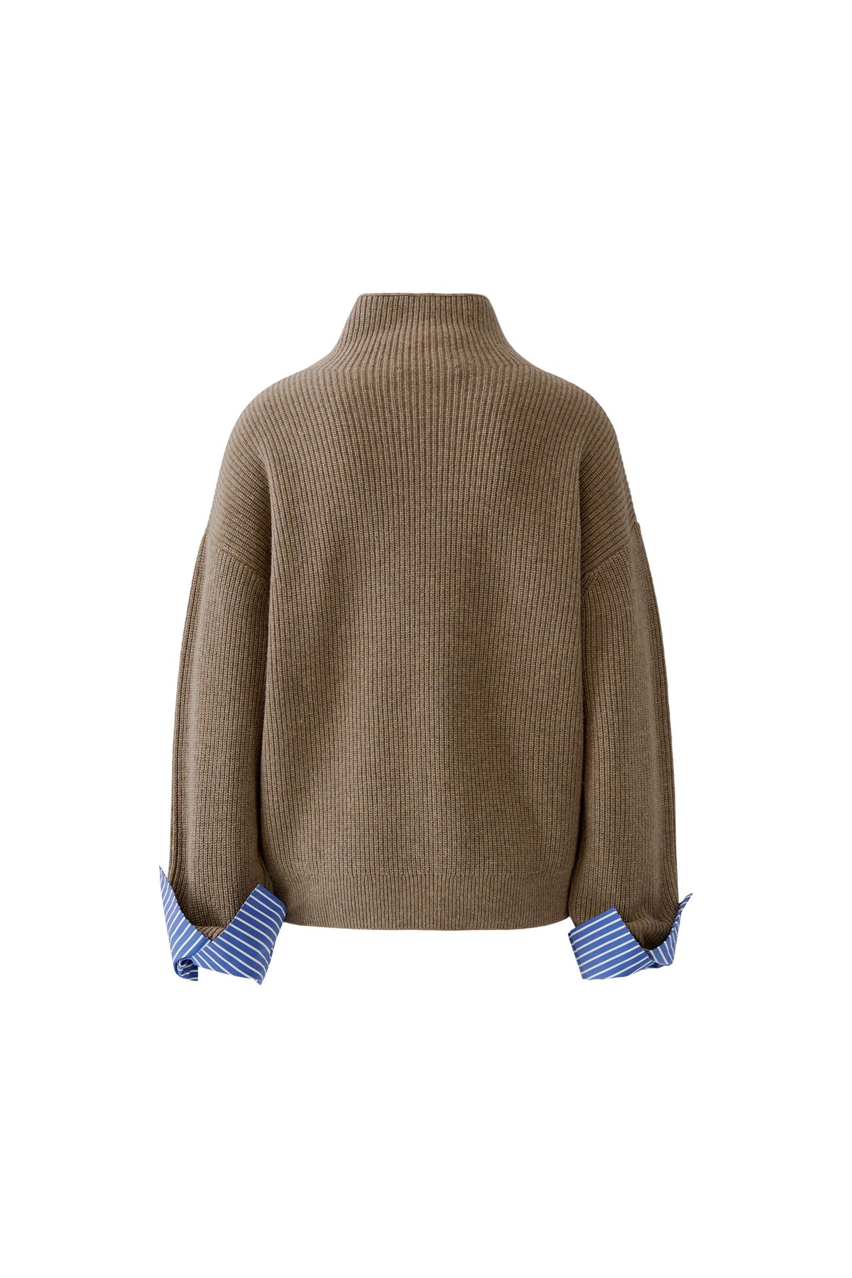 Oui taupe oversized ribbed jumper with detachable cuffs – back product view