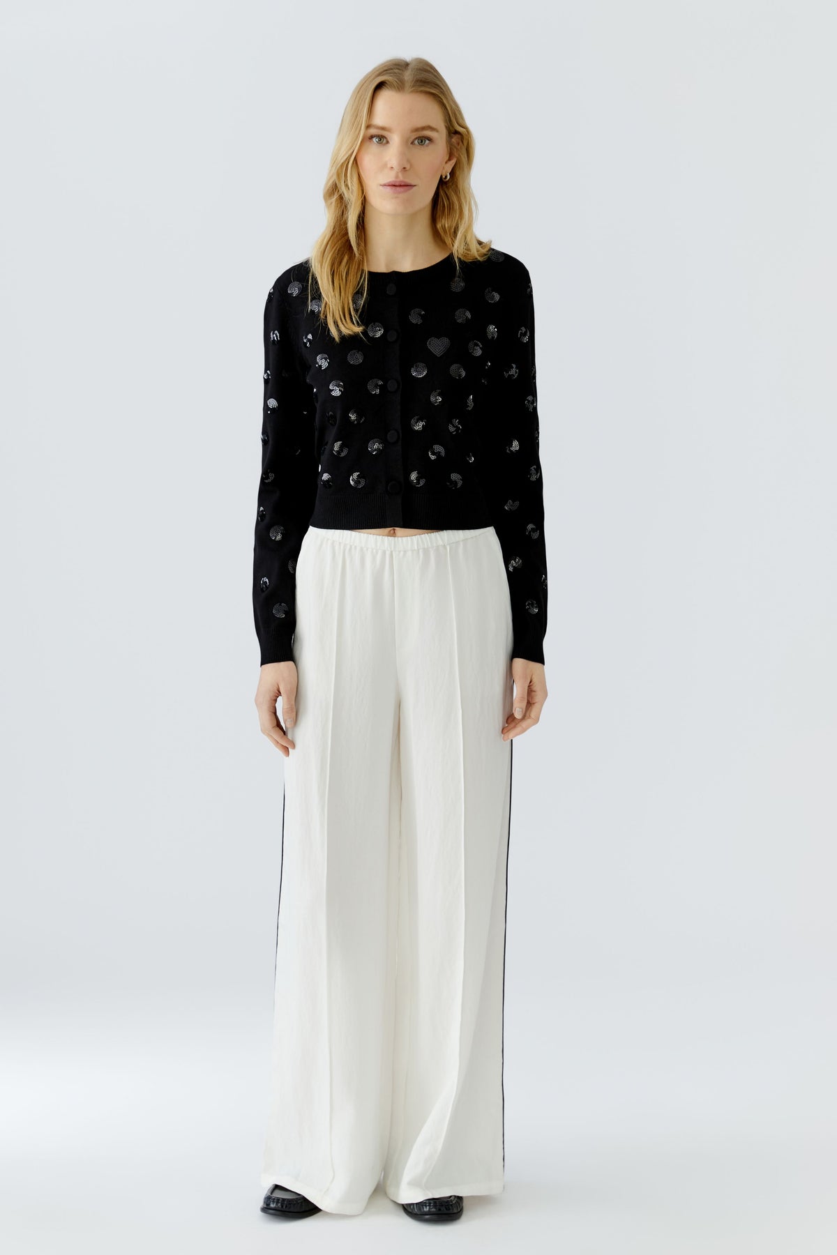Oui black micro-sequin long sleeve cardigan lifestyle view