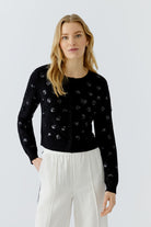 Oui black micro-sequin embellished cropped cardigan front view