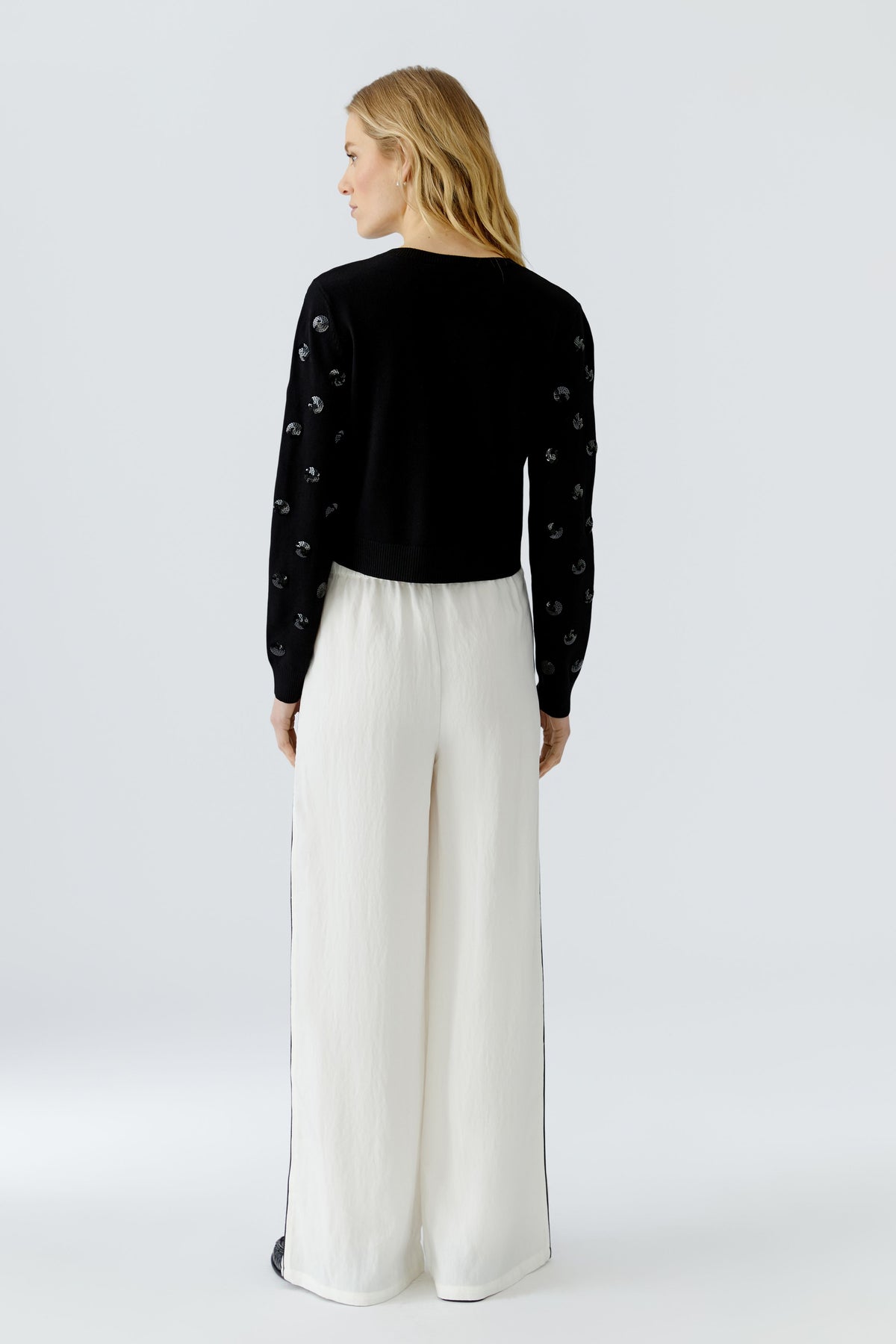 Oui black cropped sequin cardigan back view