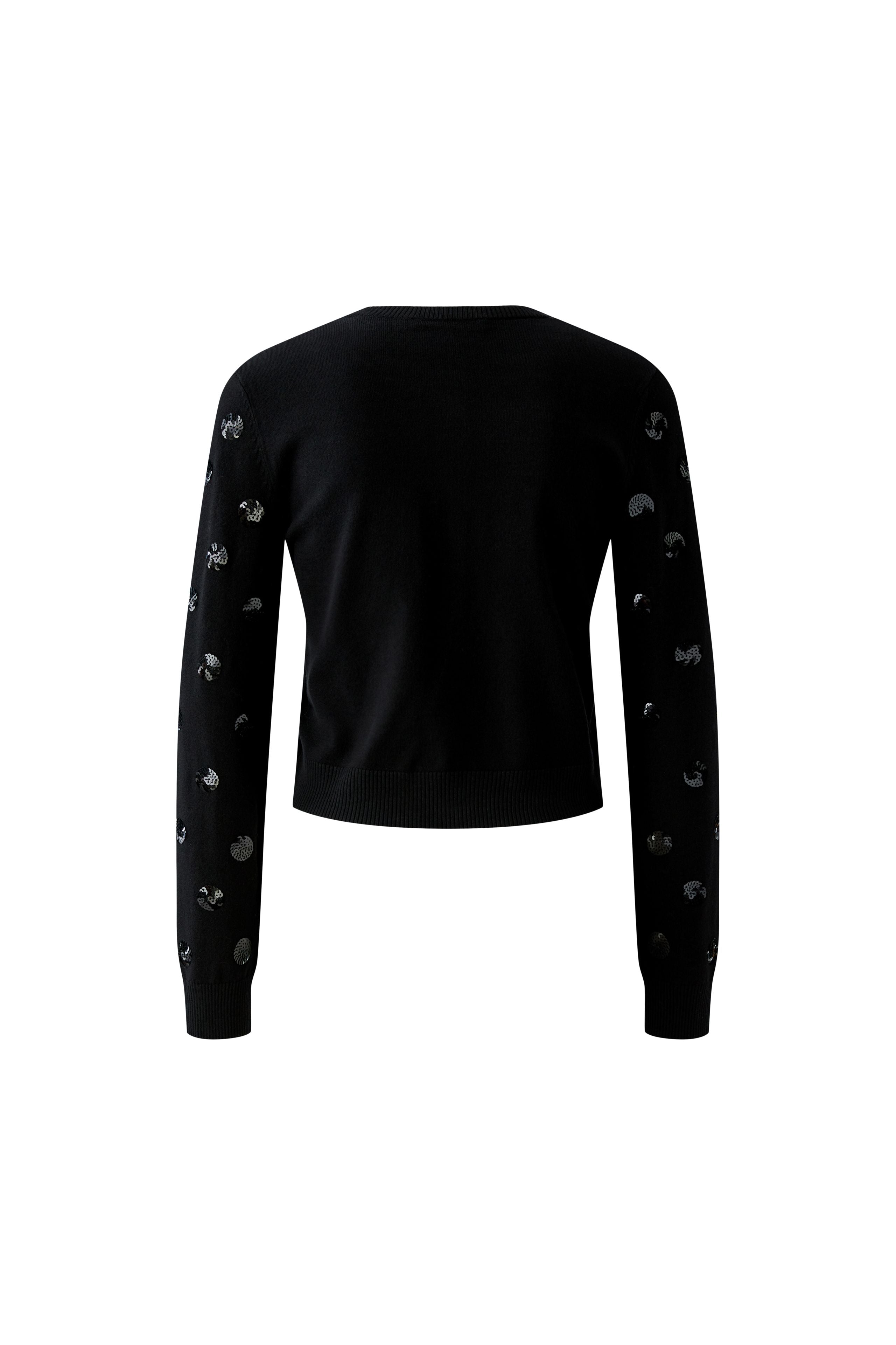 Oui black fine knit cardigan product back view
