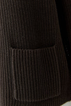 Oui RIYA dark brown ribbed cotton jumper with patch pocket – knit detail