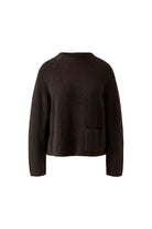Oui RIYA dark brown high neck ribbed jumper with front pocket – product front view