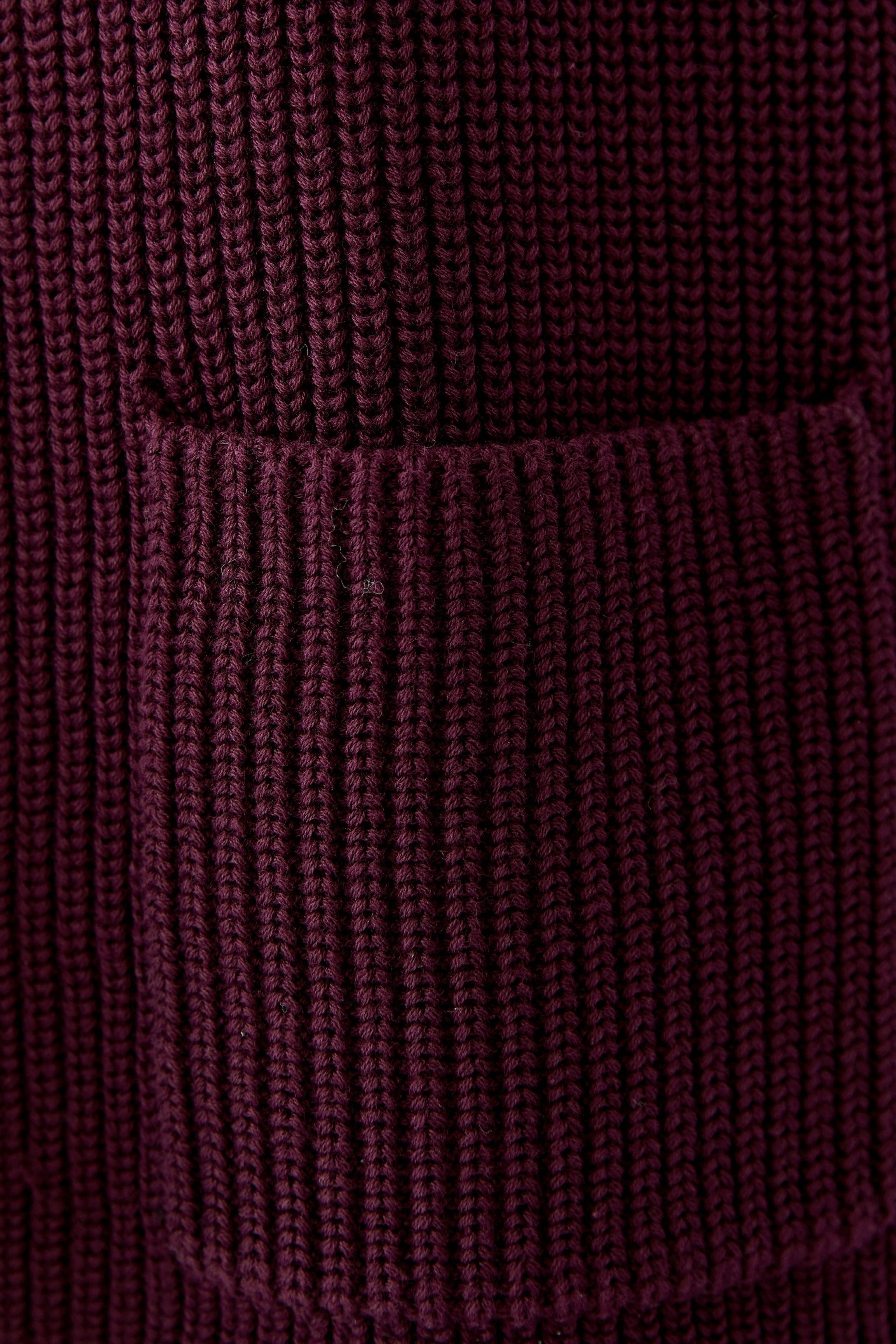 Oui RIYA burgundy cotton knit jumper with ribbed patch pocket – texture detail