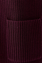 Oui RIYA burgundy cotton knit jumper with ribbed patch pocket – texture detail
