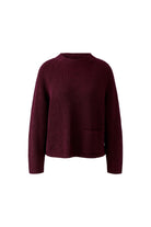 Oui RIYA burgundy ribbed high neck jumper with front pocket – product front view