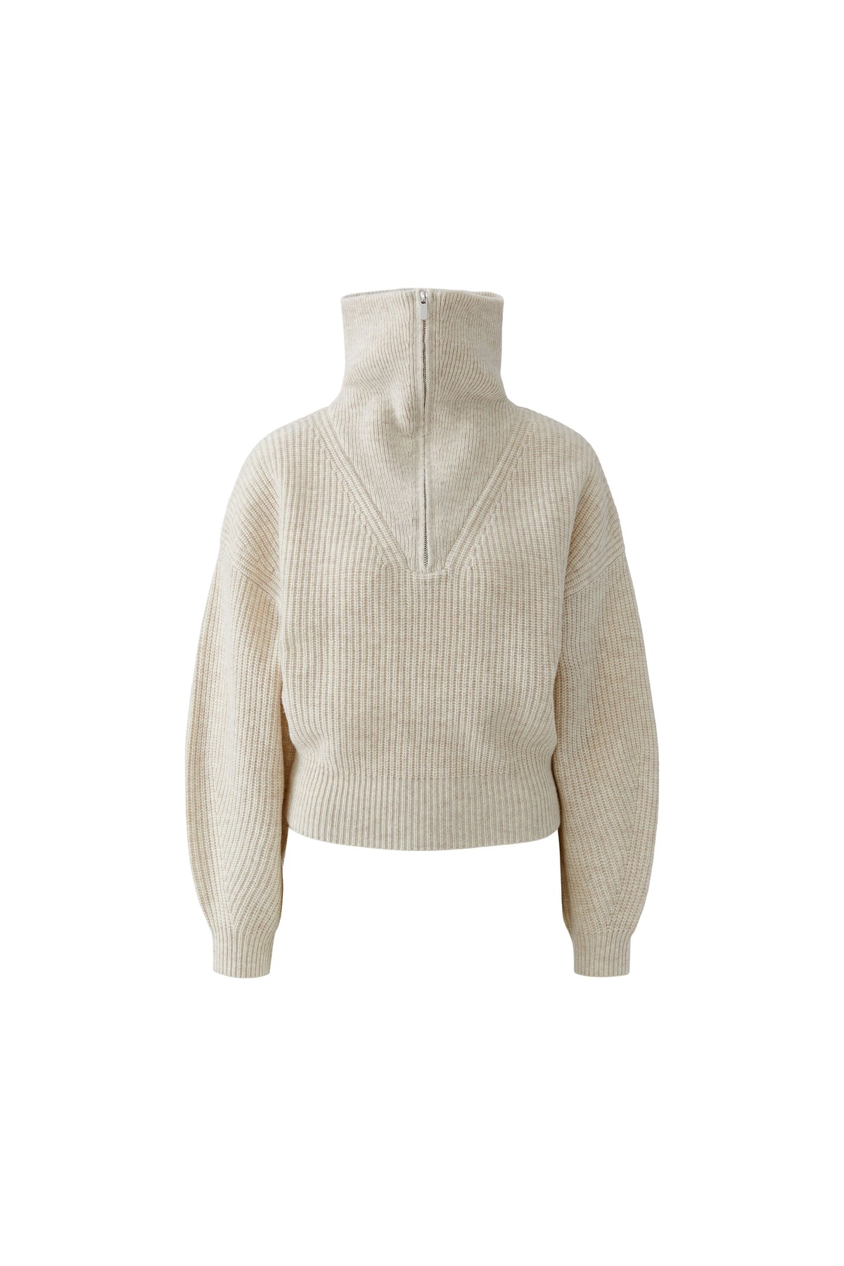 Oui beige half zip jumper with funnel neck zipped up – front product view