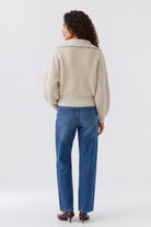 Oui beige melange half zip knit jumper – back model view