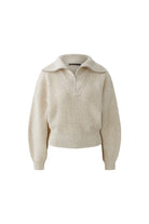 Oui beige melange ribbed half zip jumper – front product view