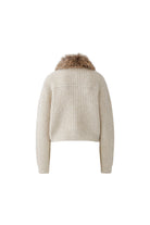 Oui light beige ribbed cardigan with faux fur collar – back product view