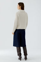Oui cream ribbed half zip jumper – side and back model view