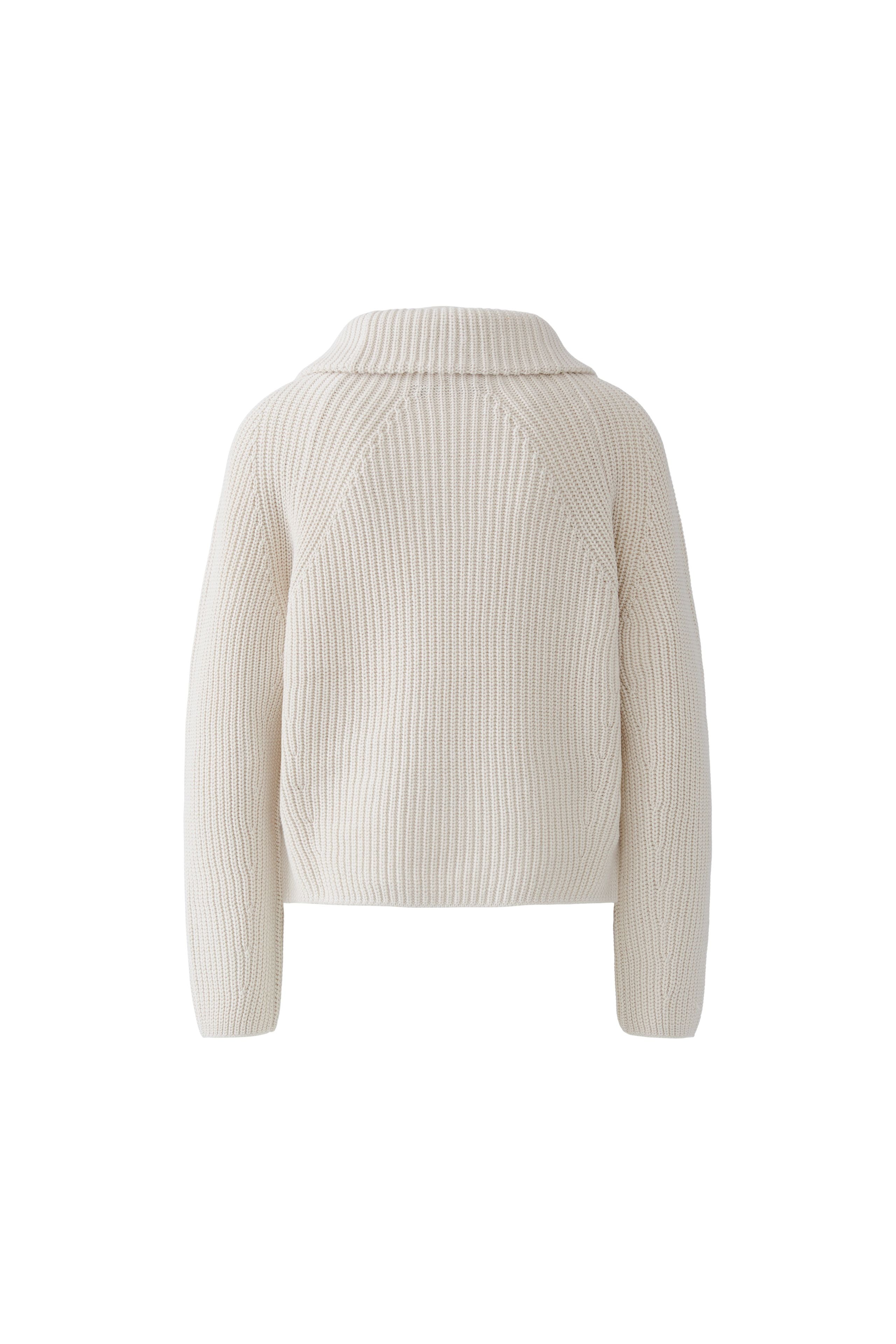 Oui cream ribbed half zip jumper – back product view