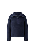 Oui navy ribbed cotton blend half zip jumper – front product view