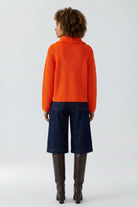 Oui bright orange half zip jumper – back model view